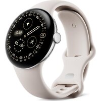 Google Pixel Watch 4 45 мм (глянцевый серебристый/фарфор, спортивный силиконовый ремешок)