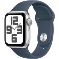 Apple Watch SE 2 40 мм (алюминиевый корпус, серебристый/грозовой синий, спортивный силиконовый ремешок S/M)