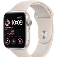 Apple Watch SE 2 44 мм (алюминиевый корпус, звездный свет/звездный свет, спортивный силиконовый ремешок S/M) Image #1